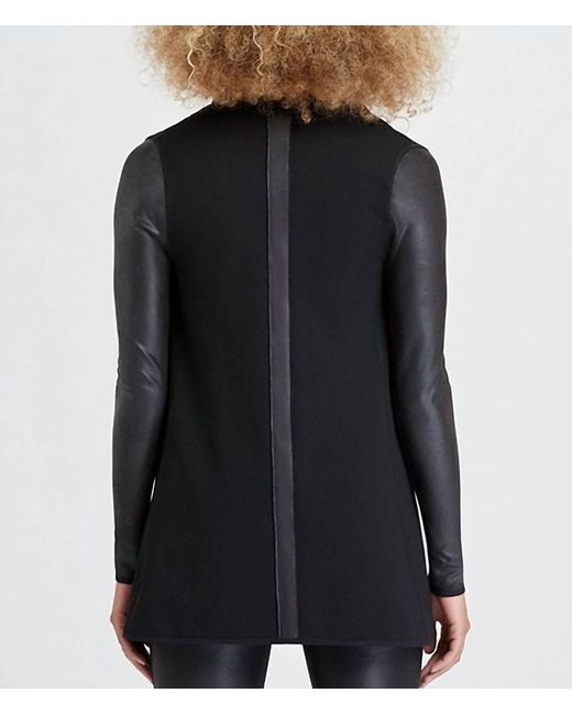 Spanx Ponte Vegan Leather Sleeve Drape Front Jacket in Black