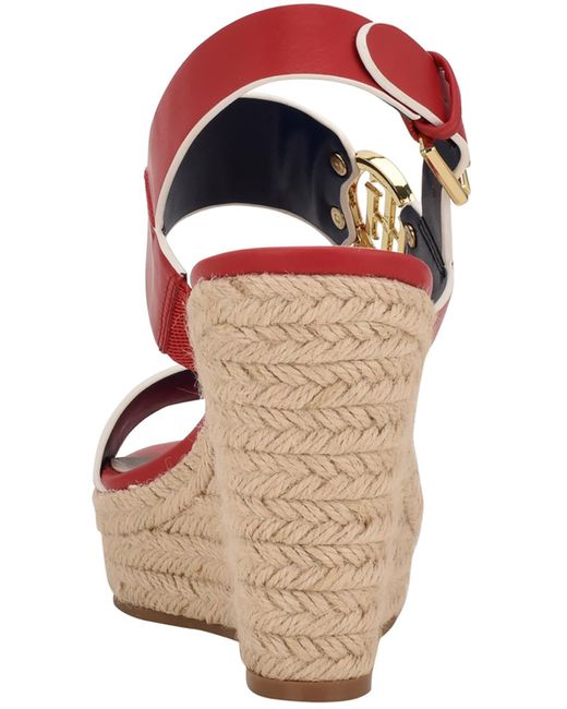 Tommy Hilfiger Kahdy Logo Almond Toe Wedge Sandals in Blue | Lyst