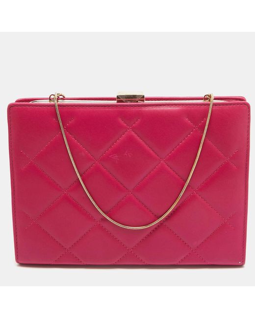 Carolina Herrera Pink Quilted Leather Frame Chain Clutch