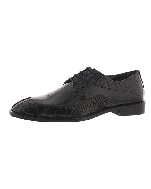 Stacy Adams Black Tiramico Leather Croc Embossed Oxfords for men