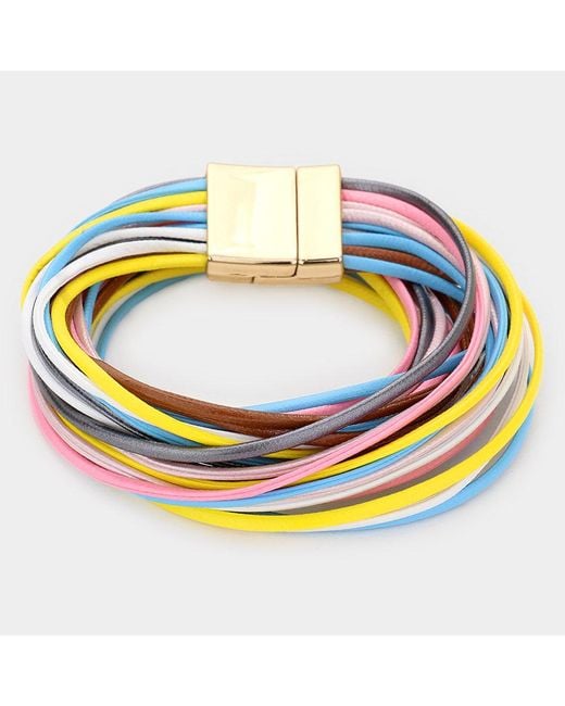 Fashnzfab Women's Blue Faux Leather Multistrand Wrap Magnetic Bracelet