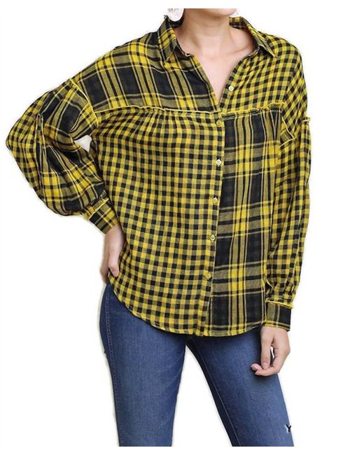 Umgee Green Plaid & Checkered Button Up Top
