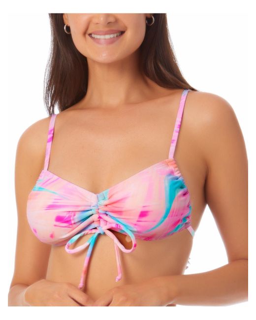 California Waves Pink Juniors Printed Tie Back Bikini Swim Top