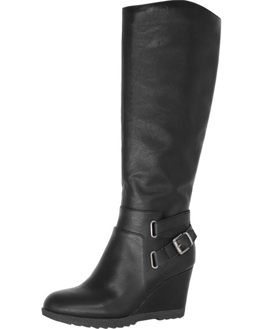 American Rag Black Kyle Faux Leather Wedge Riding Boots