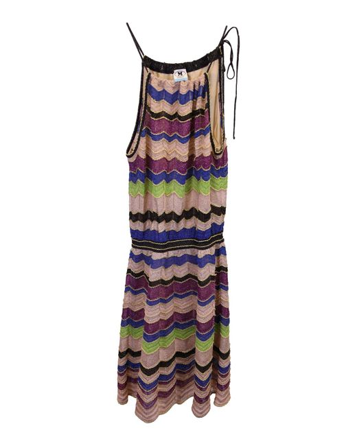 M Missoni Purple Metallic Stripe Halter Dress