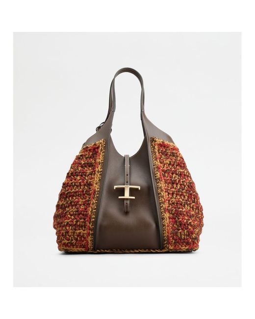 Tod's Brown T Timeless Shopping Bag