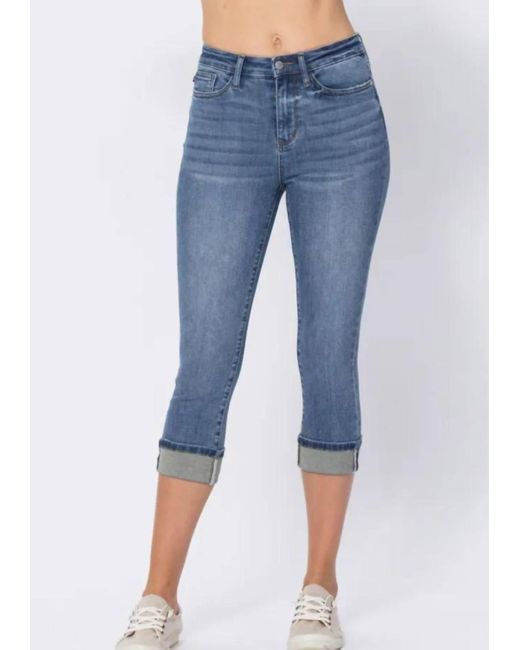 Judy Blue Mid Rise Cuffed Capri Jean I in Blue Lyst