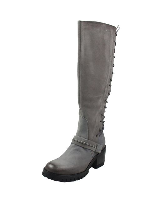 Miz Mooz Gray Mayer Suede Stacked Heel Knee-High Boots
