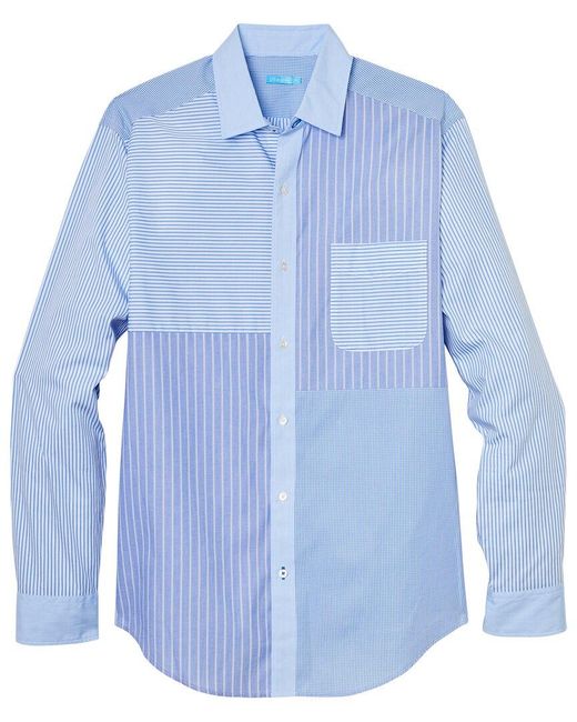J.McLaughlin Blue Patchwork Gramercy Patchwork Shirt for men