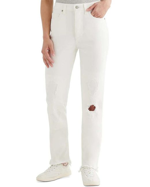 Lucky Brand White Drew High Rise Distressed Mom Jeans