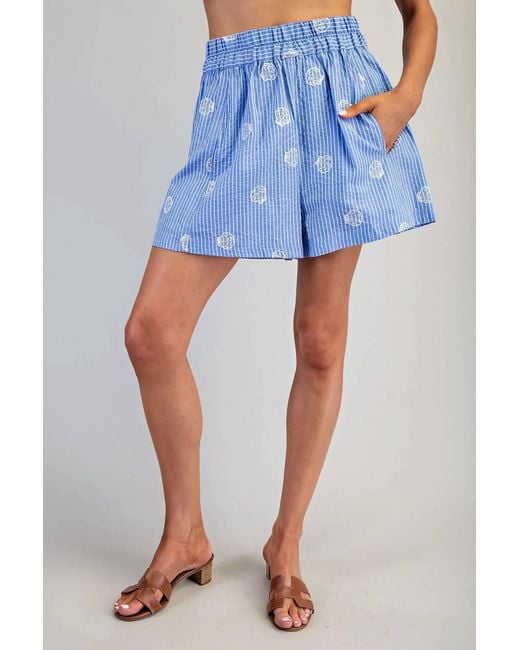 Eesome Blue Seashell Embroidered Short
