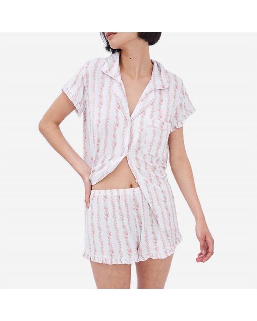 Stripe & Stare White Rose Trellis Frill Modal Short Pajama Set