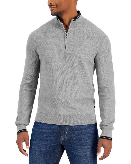 Michael Kors Gray Cotton Half Zip Pullover Sweater for men