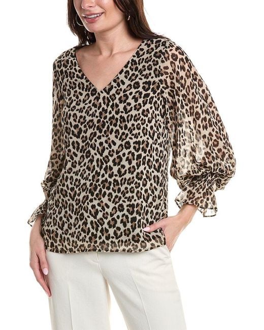 Vince Camuto Brown Leopard Smocked Top