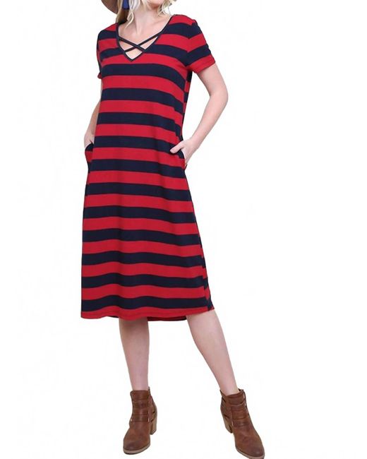 Umgee Red Striped T-Shirt Midi Dress