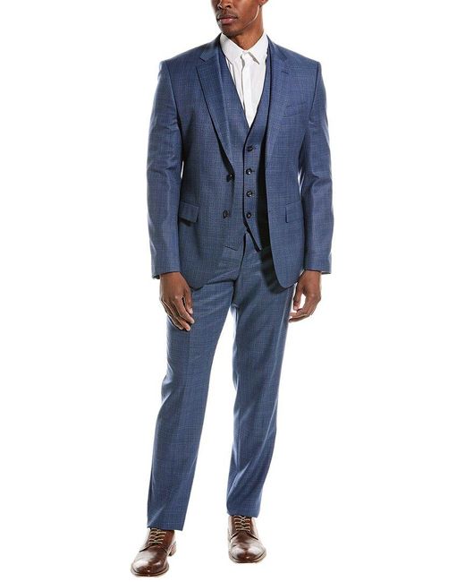 Boss Blue Slim Fit Wool Suit With Flat Front Pant for men