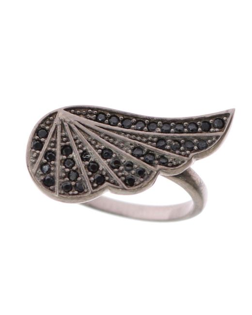Nialaya Gray Silver S Black Cz Rhodium 925 Ring