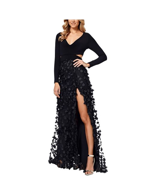 Xscape Black Petites Applique Polyester Evening Dress