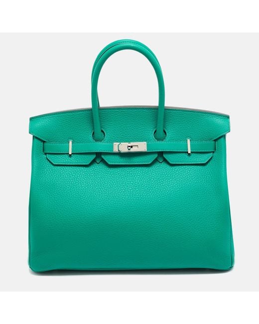 Hermès Green Vert Vertigo/vert Fonce Taurillon Clemence Palladium Finish Birkin 35 Bag