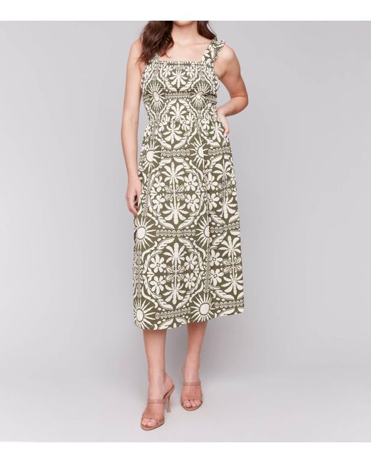 Charlie b White Printed Sleeveless Midi Dress With Shirring Detail