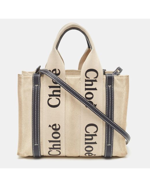 Chloé Metallic Canvas And Leather Small Woody Tote
