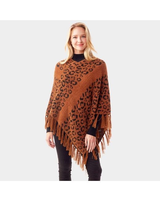 TRUEDAMES Brown Leopard Patterned Poncho