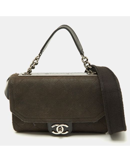 Chanel Black Quilted Canvas And Leather Cc Flap Shoulder Bag