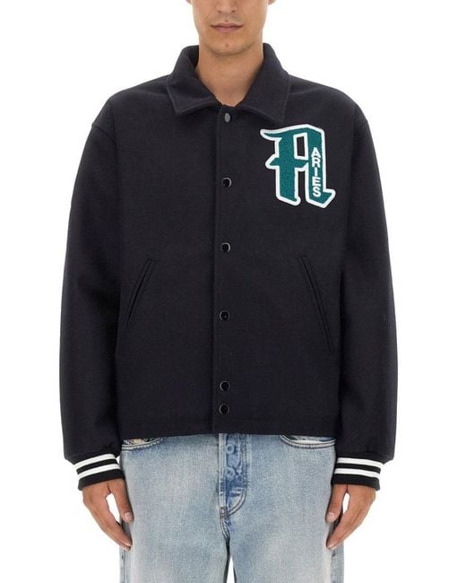 Aries Blue Embroidered Wool Varsity Jacket for men