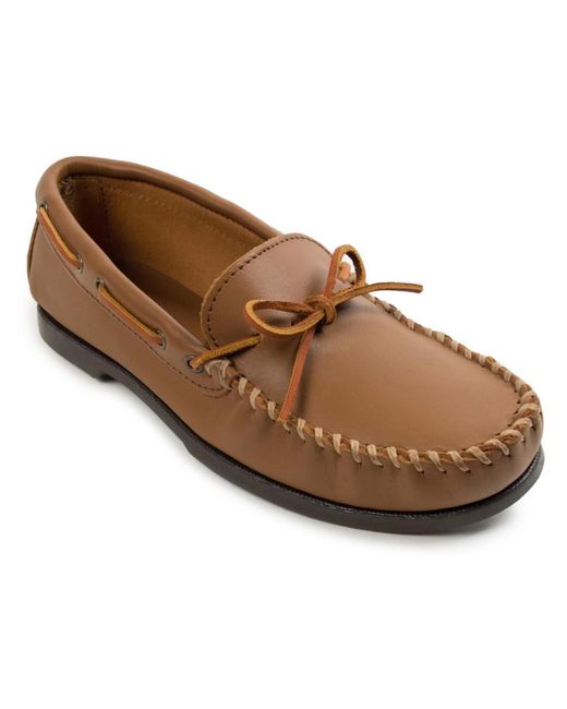 Minnetonka Brown Camp Moc Leather Slip On Loafers for men