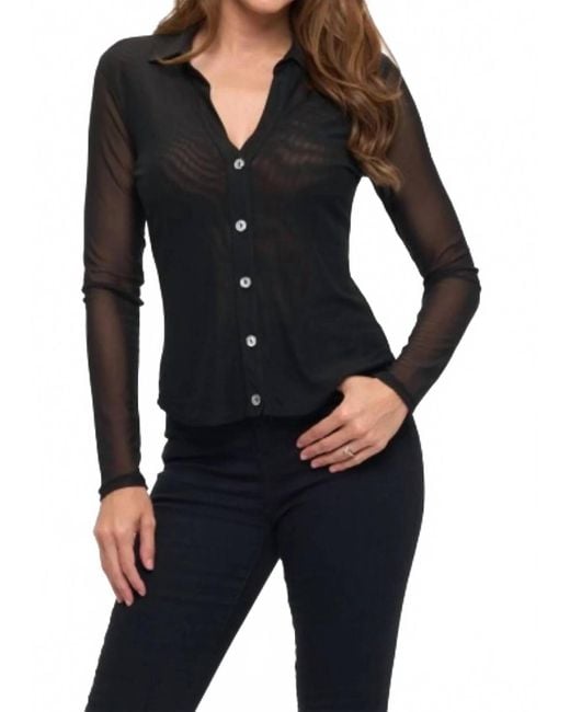 Ariella Black Mesh Collared Button Up Top