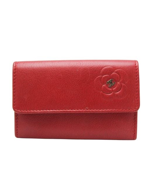 Chanel Red Camellia Leather Wallet (pre-owned)