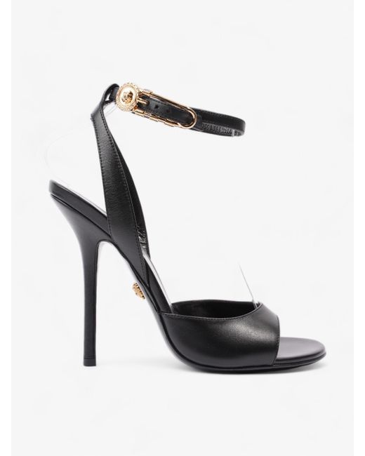 Versace Black Safety Pin Heels 110mm / Gold Calfskin Leather