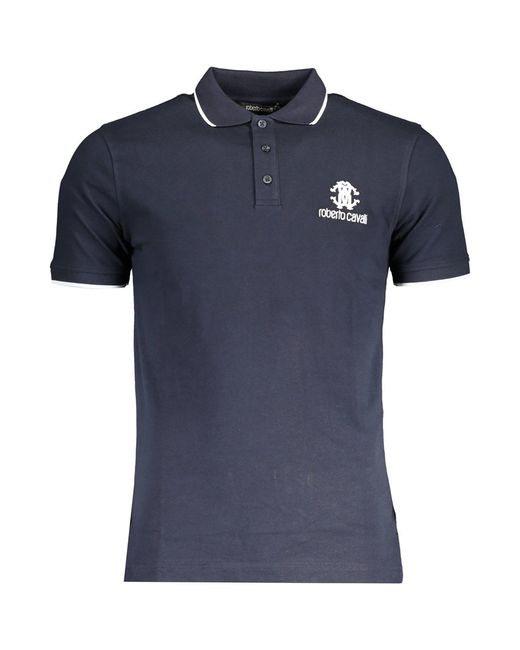 Roberto Cavalli Blue Short Sleeve Cotton Polo T-shirt With White Logo for men