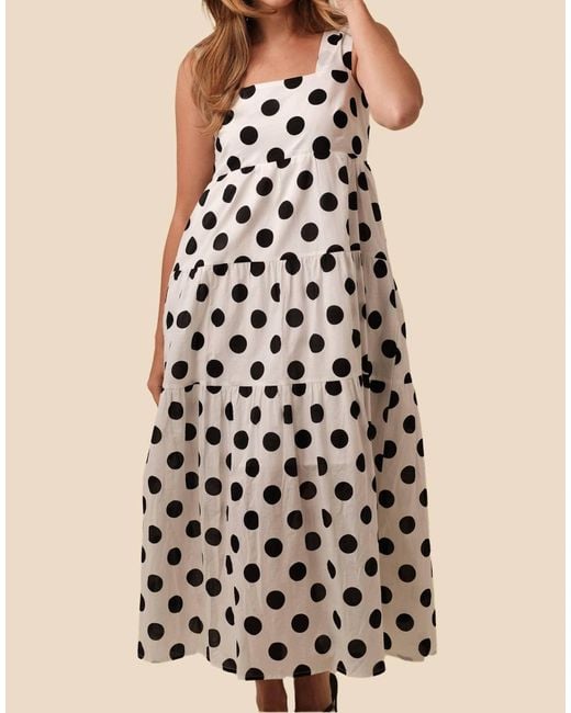 AUREUM Natural Maria Polka Dot Tiered Tank Dress