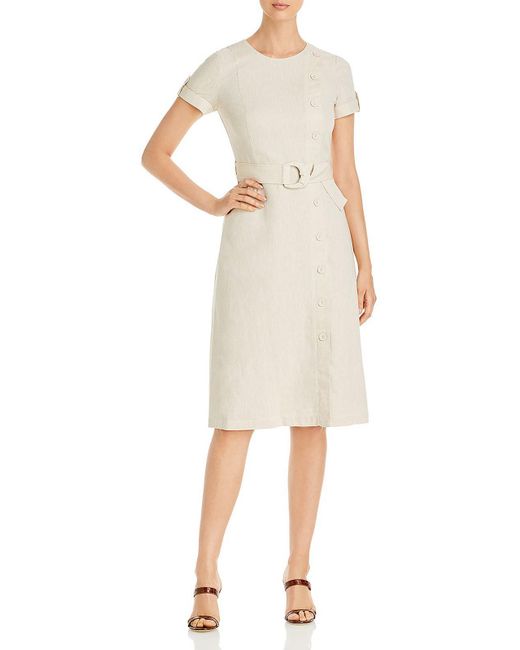 Karl Lagerfeld White Linen Midi Sheath Dress