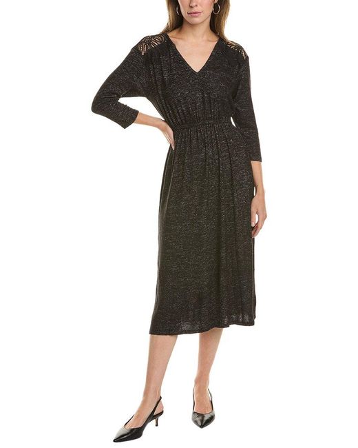Bobeau Black 3/4-sleeve Midi Dress