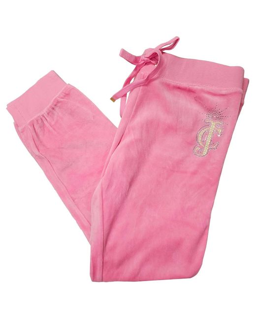 Juicy Couture Pink Brooch Velour Slim Track Pants