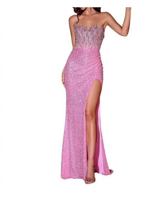Portia and Scarlett Pink Fully Beaded Strapless Gown