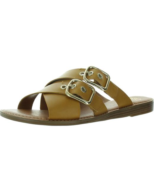 Franco Sarto Brown Gaia Buckle Leather Slide Sandals