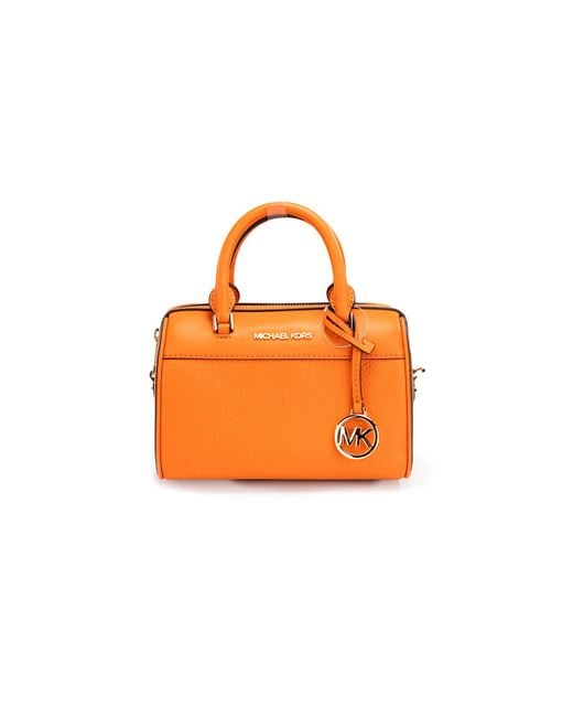 Michael Kors Orange Travel Xs Poppy Pebbled Leather Duffle Crossbody Handbag Purse