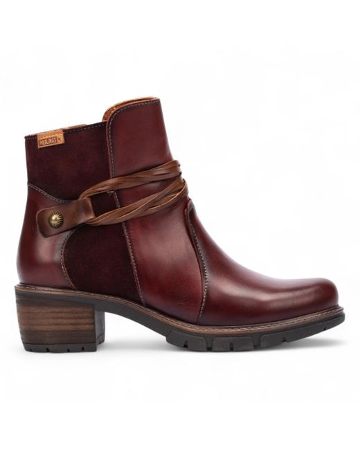 Pikolinos Women's Brown Arcilla Leather Zipped Heel Ankle Boots