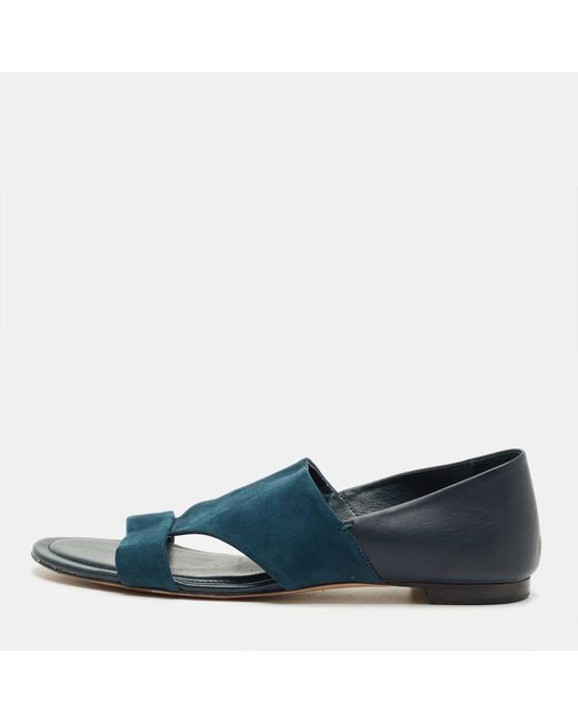 Tod's Blue Suede Open Toe Flat