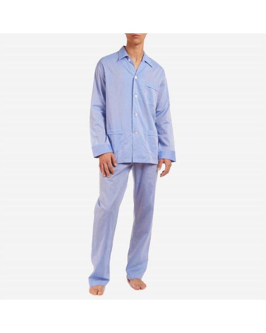 Derek Rose Blue Amalfi Cotton Classic Pajama Set for men