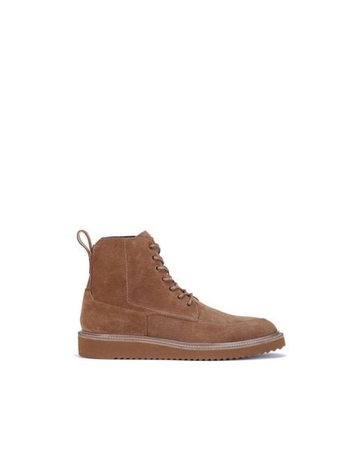 HUGO Boss Lace Up Half Boots In Suede With Logo Details in Brown for