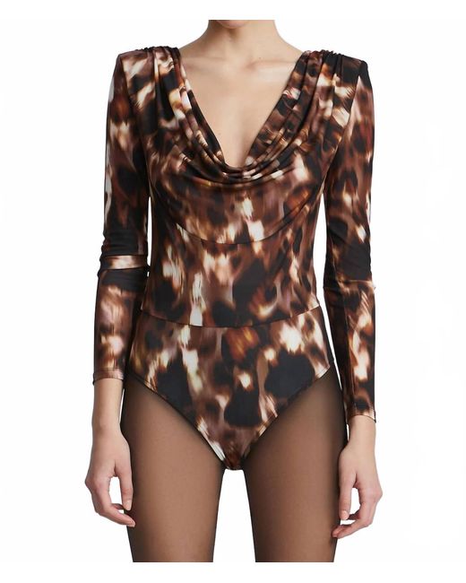 BCBGMAXAZRIA Brown Printed Bodysuit
