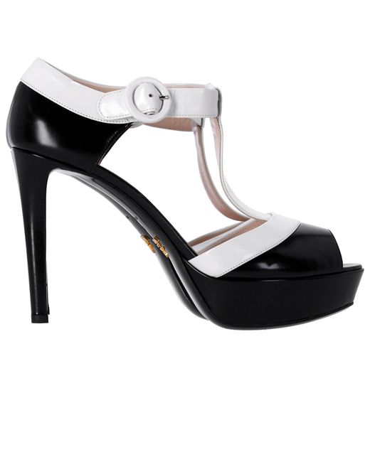 Prada Black Two-toned Open Toe T-strap Platform Sandals