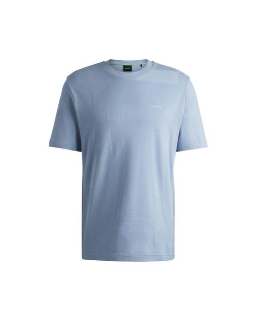 Boss Blue Cotton-Jacquard Regular-Fit T-Shirt With Seasonal Artwork for men
