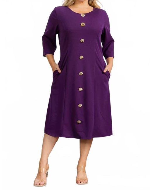 Karen Kane Purple Round Neck Button Dress