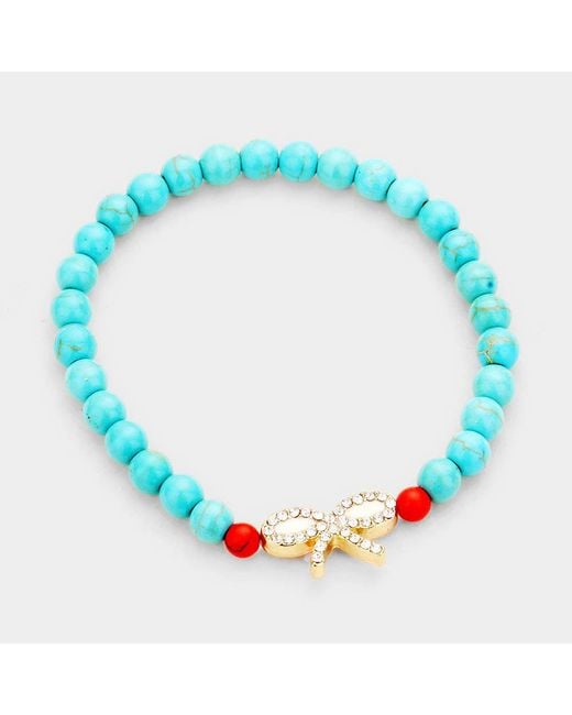 Fashnzfab Women's Blue Crystal Lined Bow Tie Pearl Stretch Bracelets