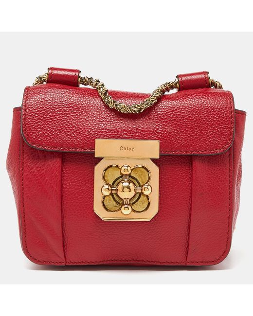 Chloé Red Leather Mini Elsie Crossbody Bag
